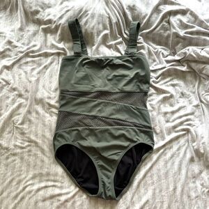 Carmen Marc Valvo Mesh Cut Out Green One Piece Swimsuit